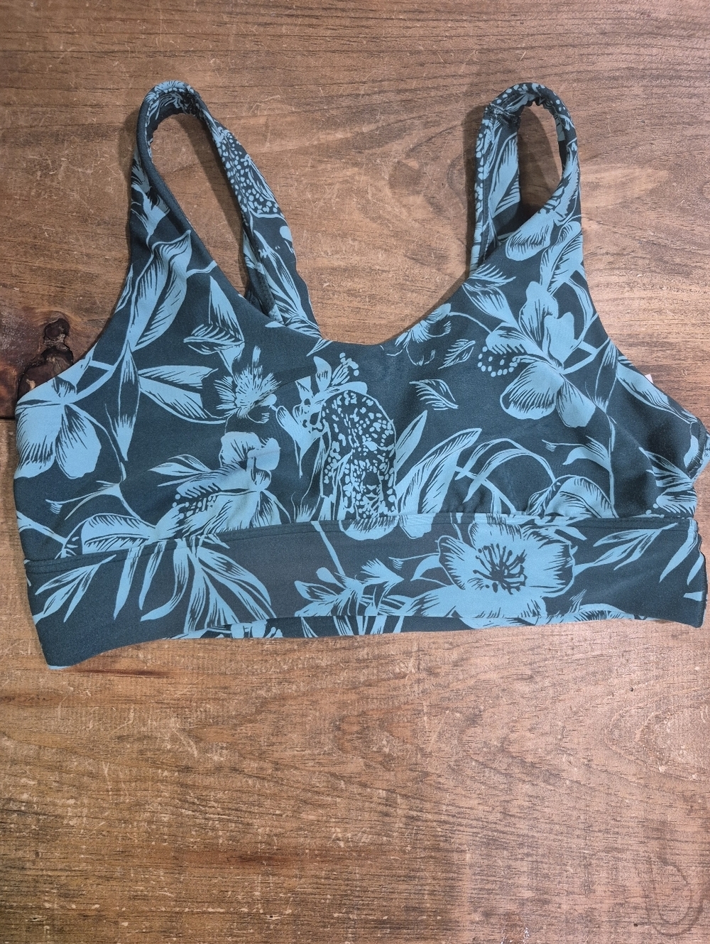 Aerie Real Me Strappy Sports Bra Tropical Cheetah Floral Print Large